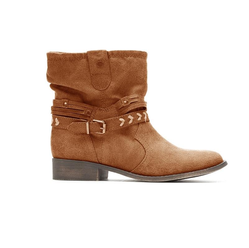 

New autumn winter ankle boots for women faux leather low heels shoes buckle strap platform vintage boots ladies plus size, Brown