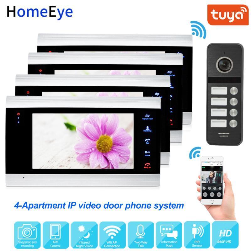 

960P 7'' IP Video Door Phone Wifi Video Intercom Support Tuya Smart App Home Access Control System 4-Apartment Touch Button1