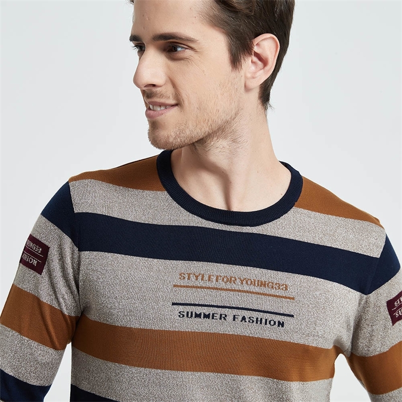 

COODRONY Brand Sweater Men Streetwear Fashion Striped O-Neck Pullover Knitted Shirt Pull Homme Autumn Winter Cotton Jumper 91060 201203, Navy blue