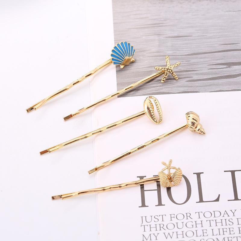 

2pcs/set Ocean Series Women Gold Metal Hairpins Starfish Shell Hair Clips Barrette Bobby Pins For Women Girls Hair Accessories1, 3c