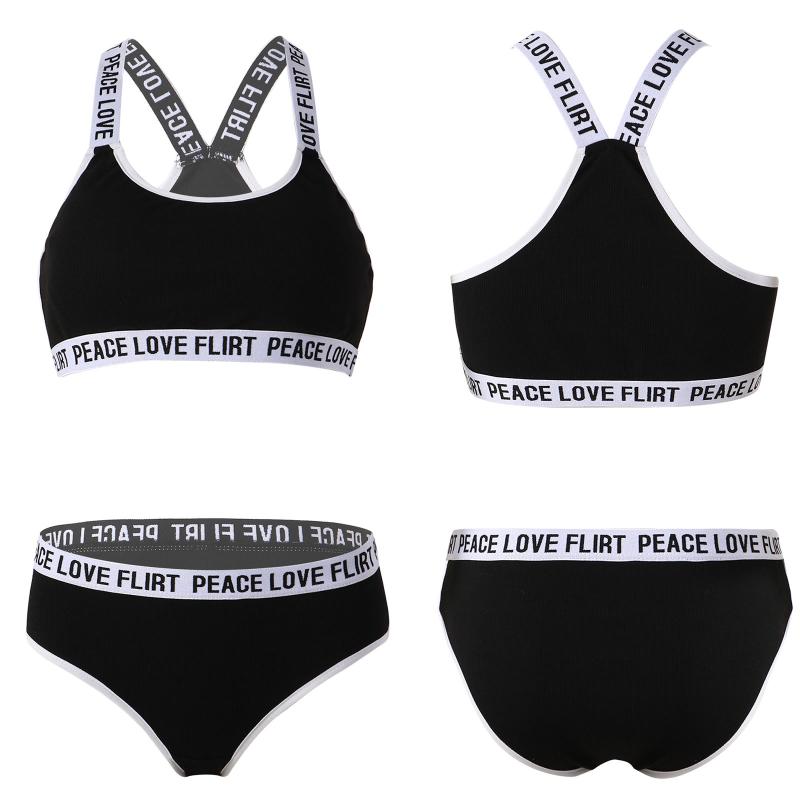 

2Pcs Set Women Sport Bra Cotton Letter Print Sport Suit Detachable Pads Tanks Stretchy Bottom Band Shorts Briefs for Gym Yoga, Black