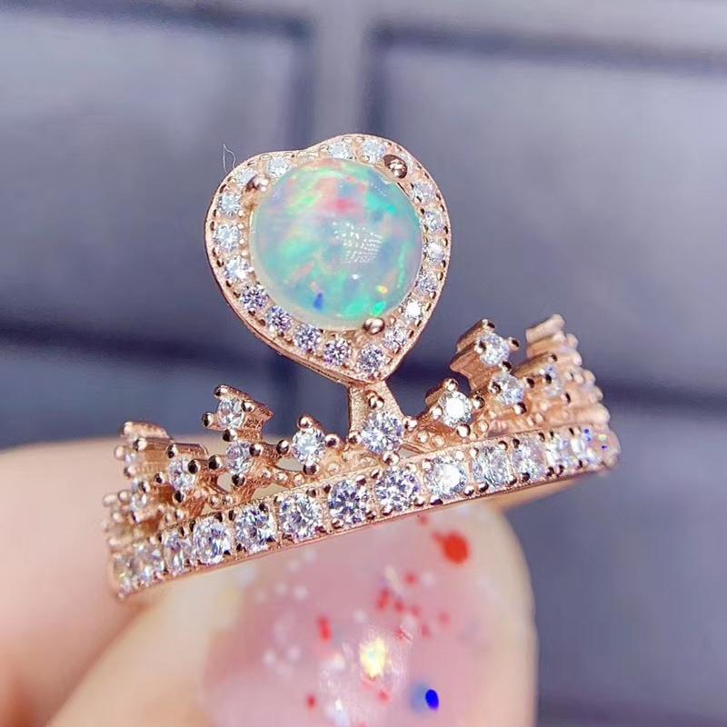 

Cluster Rings Natural Real White Opal Crown Ring 6*6mm 0.6ct Gemstone 925 Sterling Silver Fine Jewelry J2012278, Golden;silver