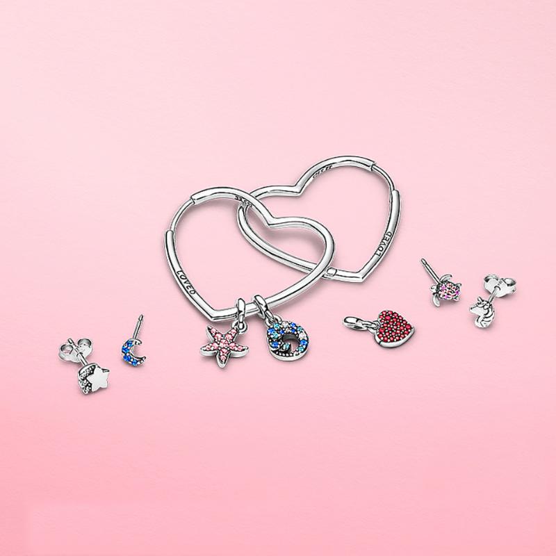 

S925 Silver Earring Loved Heart Sterling Silver Loved Heart Me Earrings for Women with Charms DIY Jewelry Summer