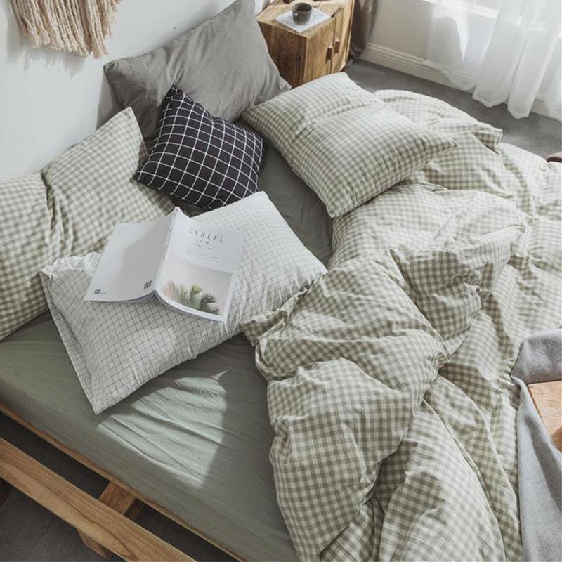 

New Cotton Plaid Bedding Set 3/4pcs Simple Lattice Duvet Cover Fitted Sheet Pillowcase Sets Home Bedding Quit Cover Sheet Cotton1, Red