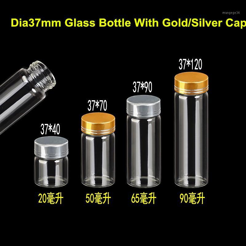 

30 X Dia37mm Series Clear Glass Bottles With Gold/Silver Metal Cap Wedding Candy Storage Jars1