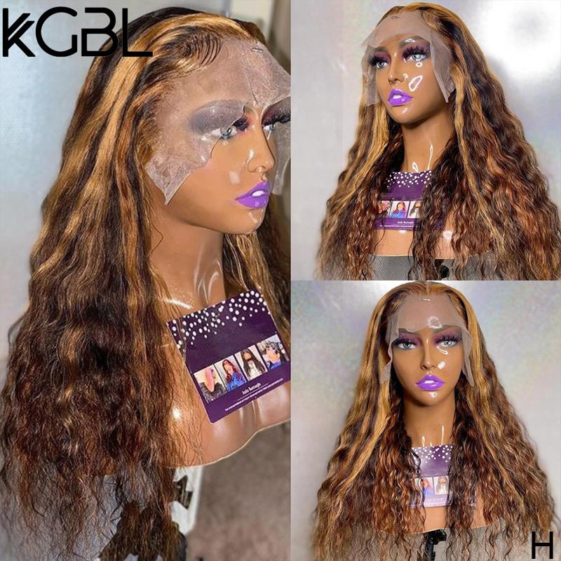 

KGBL Highlight Curly 13x6 Lace Front Human Hair Wigs 8-24'' Non-Remy 180% Density With Baby Hair Brazilian Wigs Medium Ratio, Natural color