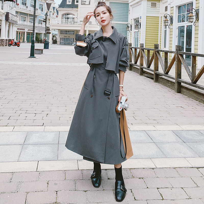 

2021 New Female Blouse Spring New Long Korean Fashion Amendment Loose Straight Lapel Double Breasted Trench Coat Female2n Qd6d, Light gray.
