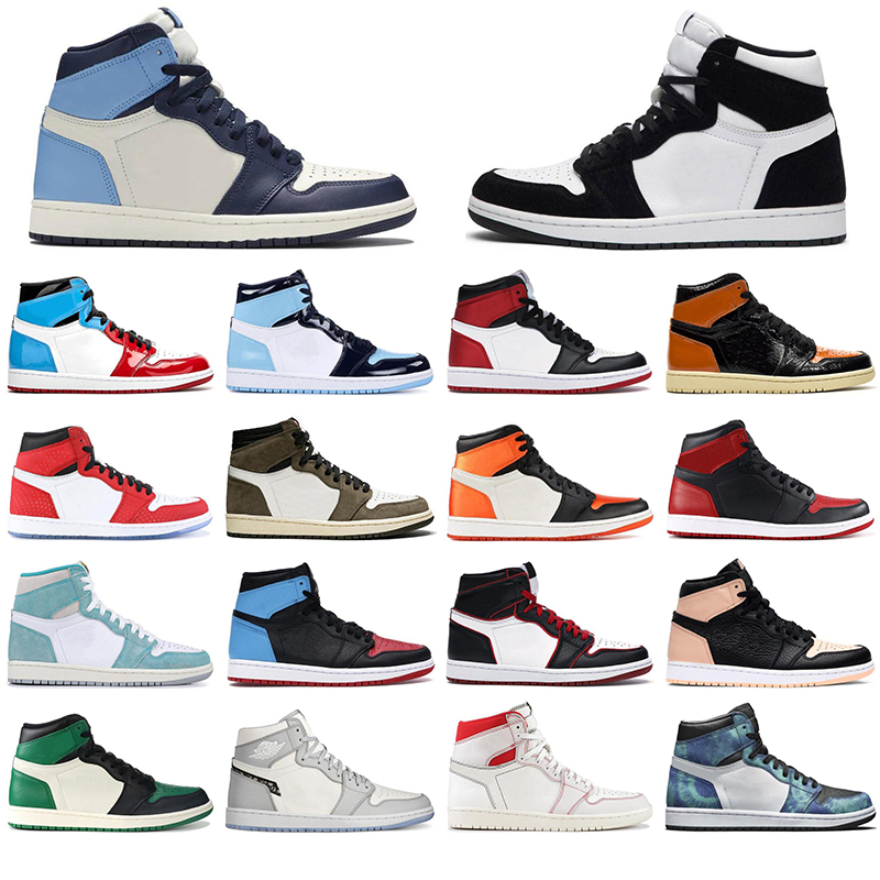 

New 1 high OG basketball shoes 1s mid chicago royal toe black metallic gold pine green black UNC Patent men women Sneakers trainers, #1