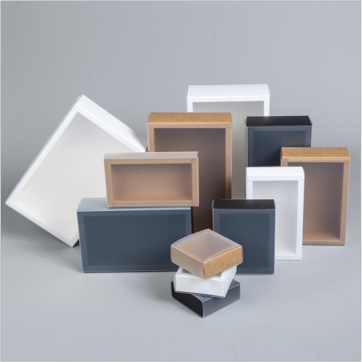 

10pcs Kraft Paper Box With Frosted transparent cover Drawer Style Cardboard Box For Doll Packaging Jewelry Gift