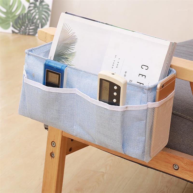 

Bedside Hanging Organizer Cotton Linen Car Storage Organizer Hanging Bag For Dorm Rooms Multi Pockets Bed Holder Pockets1, Blue