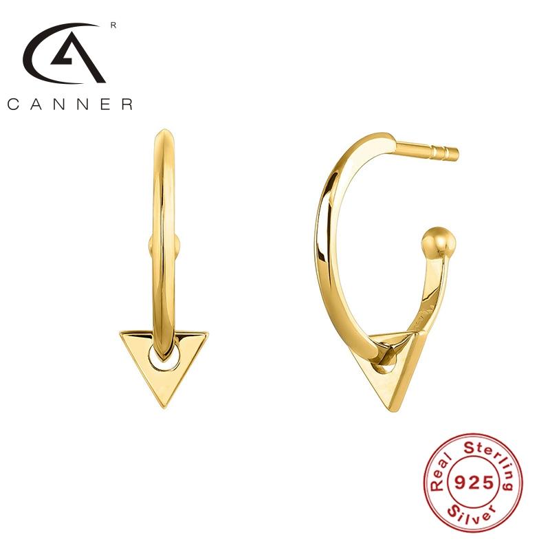 

CANNER 925 Silver Earrings Geometric S925 Sterling Plata Piercing Stud Ear Rings with Mini Triangle Drop Unusual Creative Joyero
