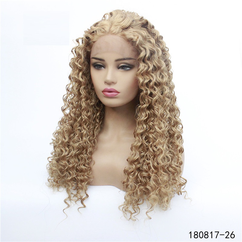 

613 Blonde Synthetic Lace frontal Wigs Afro Kinky Curly LaceFront Wig High Temperature Fiber perruques de cheveux humains 180713, As picture