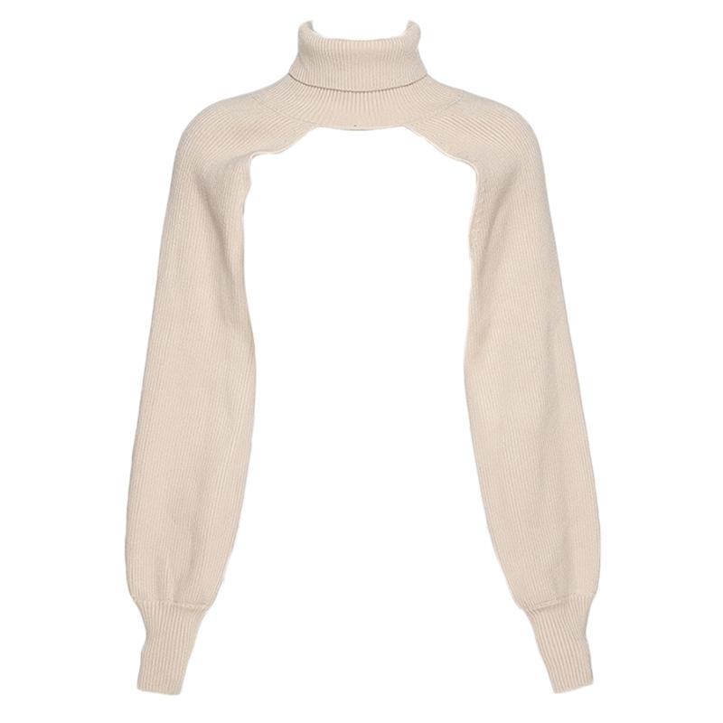 

Women Lantern Long Sleeve Sweater Sexy Hollow Turtleneck Knit Crop Top Cover Up D08E