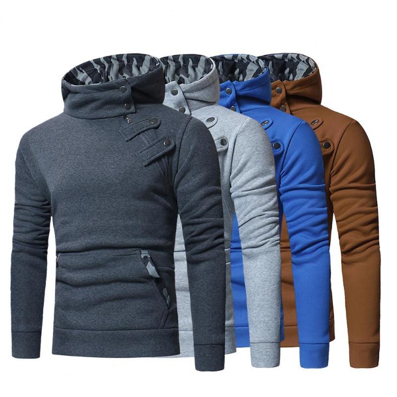 

Men's Hoodies & Sweatshirts Fashion Hoodie Stand Collar Camouflage Stitching Pullover Zipper Male Big Pocket Sweatshirt Men Slim Hoody Hoode, Black