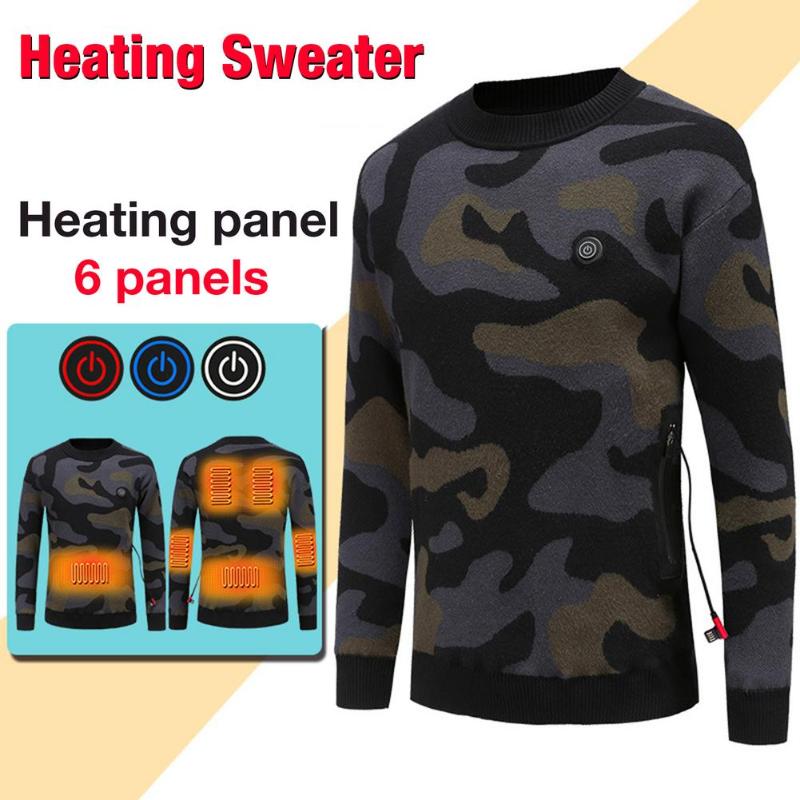 

2020 Men USB Electric Heated Thermal Long Sleeve Sweater 6 Areas Insulated Heating Sweatshirt Washable Winter Skiing Warm Cloth, As pic