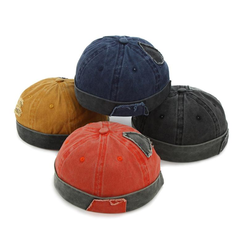 

2020 New Vintage Hip Hop Men Hat Washed Cotton Retro Skullcap Adjustable Brimless Hat Landlord Breathable Beanie Sailor Cap