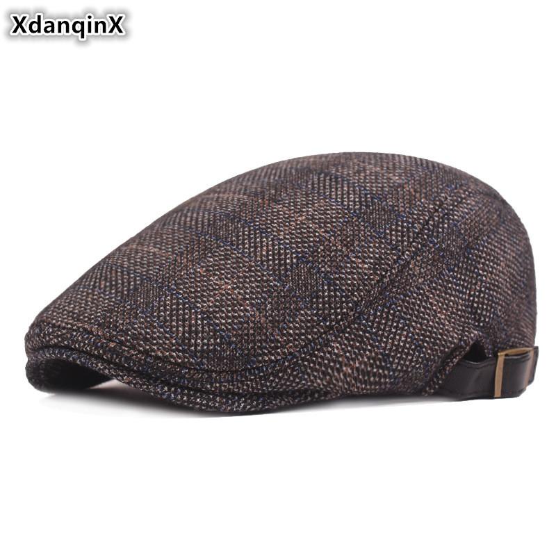 

XdanqinX New Winter Men Warm Berets Cotton Velvet Thick Warmth Tongue Caps Men's Brand Cap Adjustable Head Size Dad's Winter Hat, Color-4