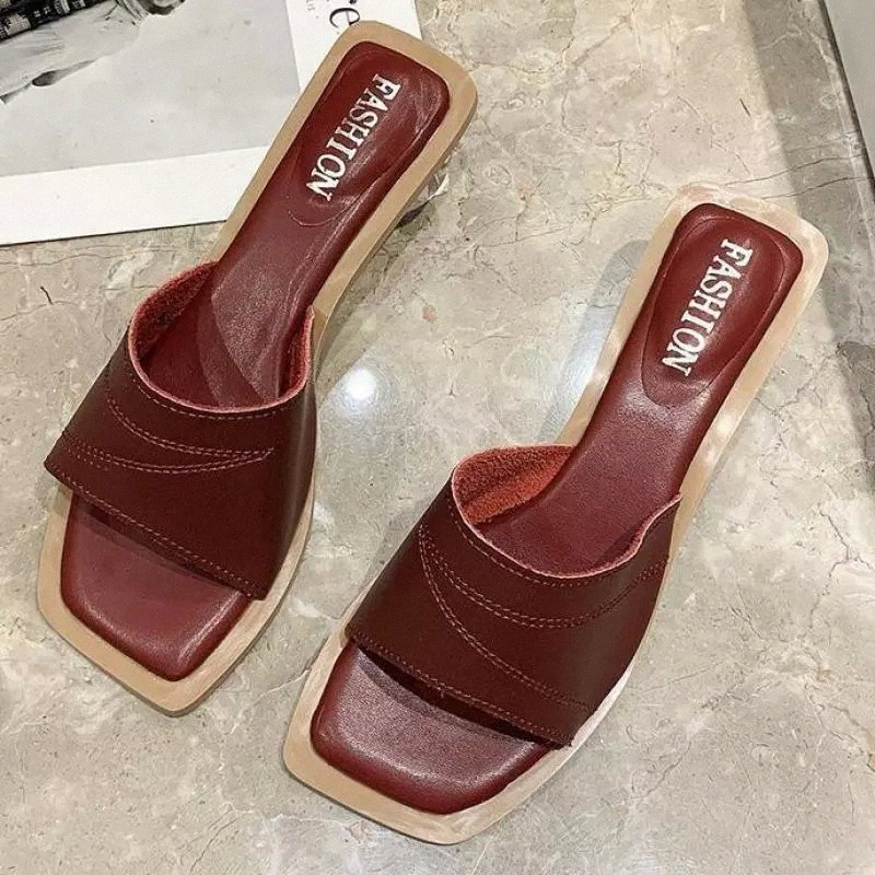 

Square Head Flip Flops Crystal Transparent Low Heel Clear Women Slippers Slides Fashion Design Size 35-41 Zapatillas Casa Mujer #ox2H