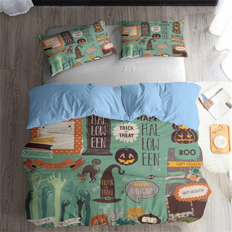 

HELENGILI 3D Bedding Set Halloween Print Duvet cover set bedclothes with pillowcase bed home Textiles #YC-125, As pic