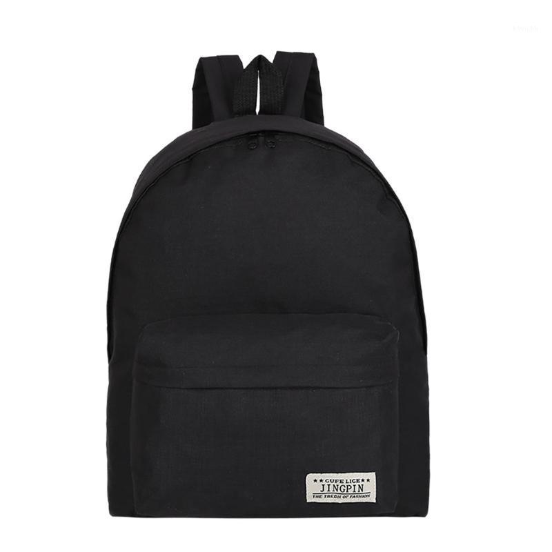 

Student's Backpack Preppy Style Canvas zipper Student Solid Color Canvas Backpack Bag Fashion Travel College Style1, Black