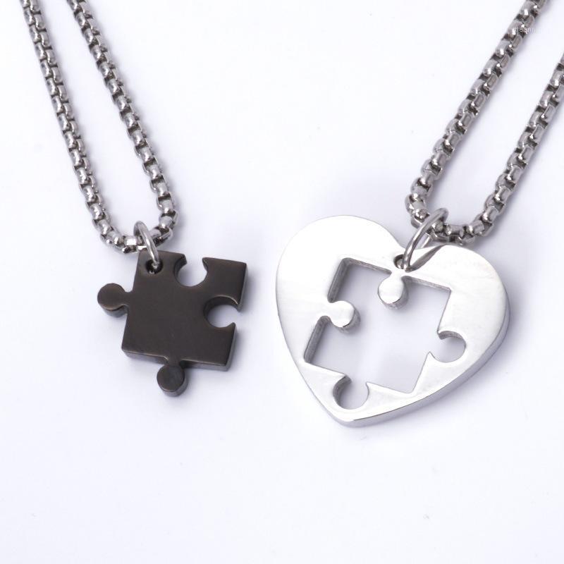 

Jigsaw heart couple pendant titanium steel necklace Fashion Jewelry Couple pendant1