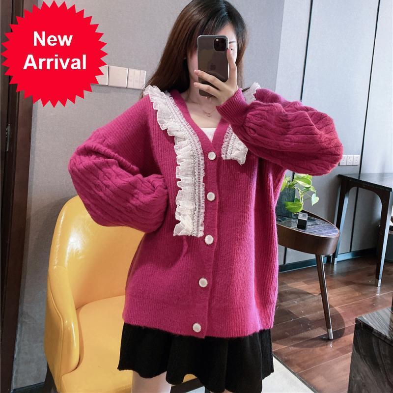 

High 2021 New Quality Female Fashionable Clothes New Fall Low in v Single-breasted Garnishing of Knitted-mesh Cardigan Sweater PWKJ, Black