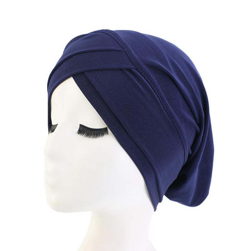 

Full Cover Women Turban Hat W Front Solid Color Elastic Hair Loss Soft For Chemotherapy Wrap Head Night Sleeping Home Inner Cap, Black