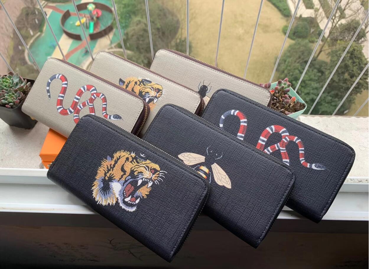 

High quality men animal Short Wallet Leather black snake Tiger bee Wallets Women Long Style Purse G Wallet card Holders, Red;black