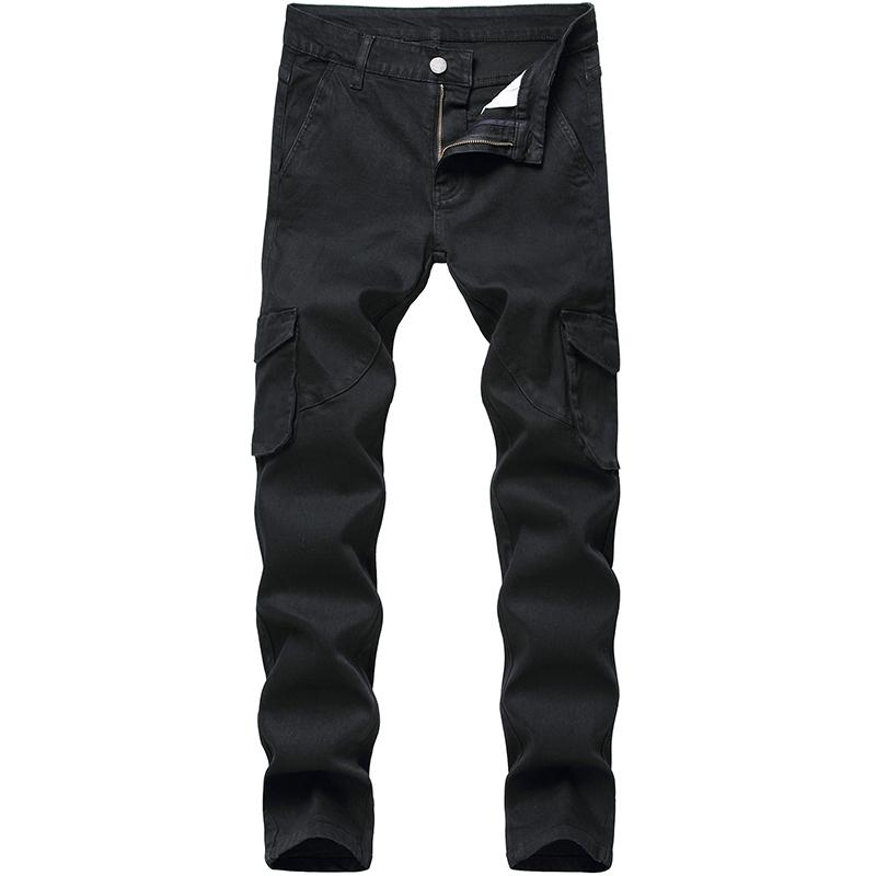 

New men trendy denim jeans pants casual style jeans trendy multi-pocket black male