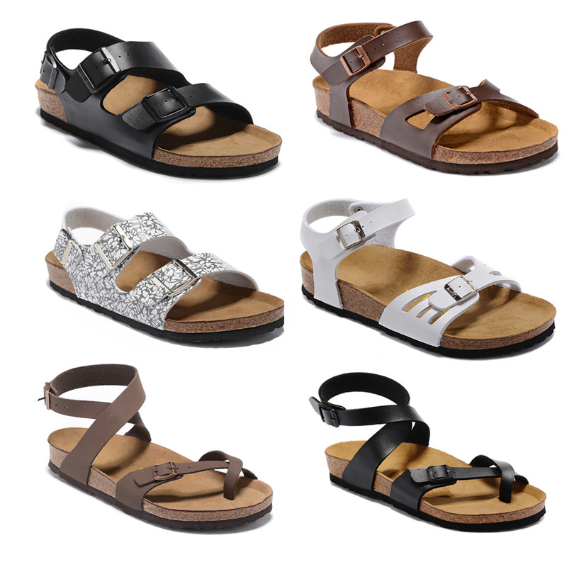 

Yara 2021 new Designer luxury Women Beach sandals Men Summer Cork slippers Genuine Leather Mules Loafers Flat slippers Leather beach shoes, Black
