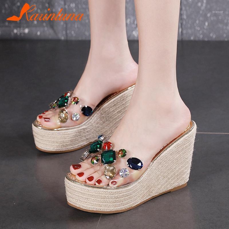 

Karin 2020 New Fashion Wedge High Heels Slippers Female Slip On Crystal Platform INS Hot Fashion Shoes Woman Slippers1, Multicolor