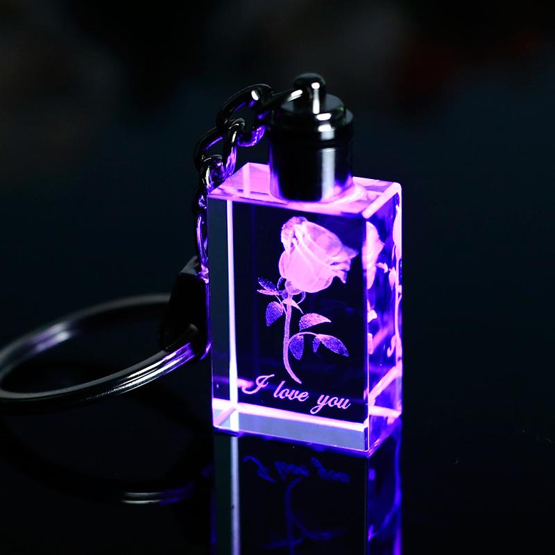 

K9 Laser Engraved 3D Rose Flower Crystal Cube Miniature Glass Crafts 5 Colors Changing LED Light for Lovers Gifts Home Decor