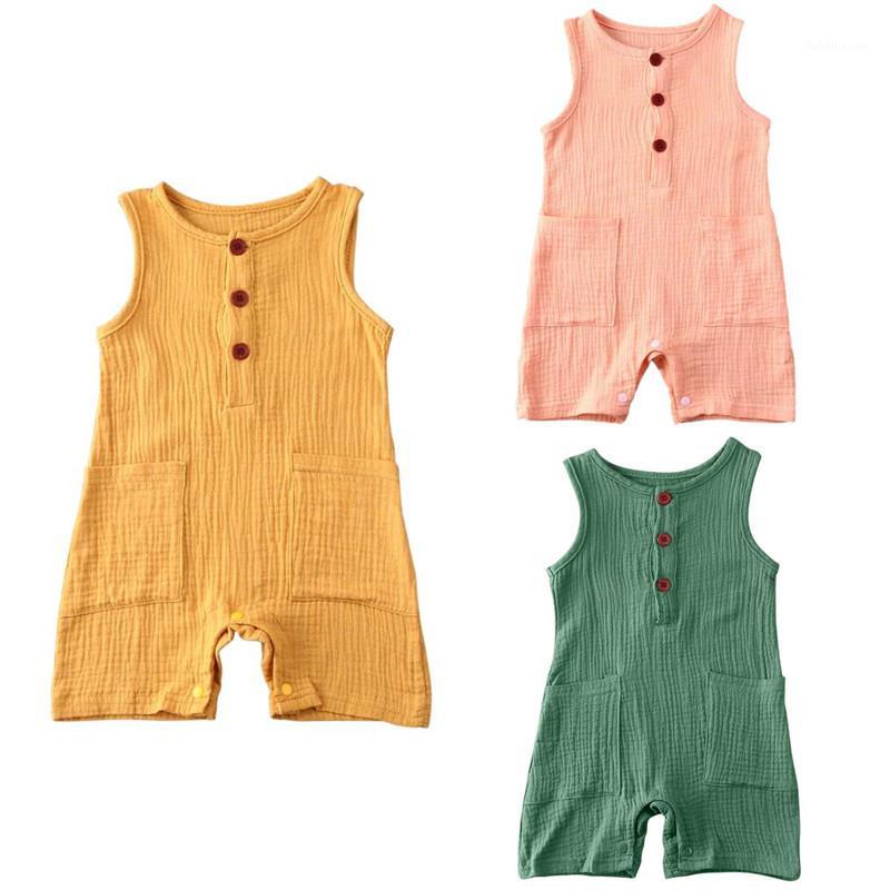 

2020 Baby Summer Clothing Infant Newborn Baby Girls Cotton Linen Sleeveless Romper Solid Jumpsuit Casual Sunsuit1, Yellow