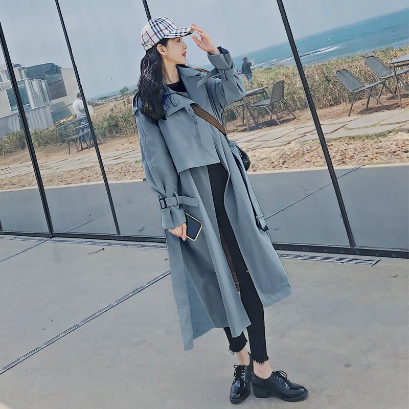 

2020 Autumn Winter New Fashion Women' Casual Trench Coat Female Elegant Vintage Windbreaker Outwear Ladies Loose Clothing, Blue