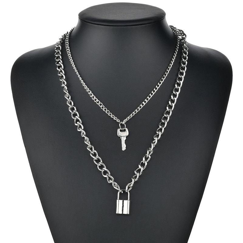 

Cute Simple Chain Link Lock Necklace Pendant Women Men Gold Silver Color Fashion Jewelry Punk Maxi Collier Long Necklace Gifts