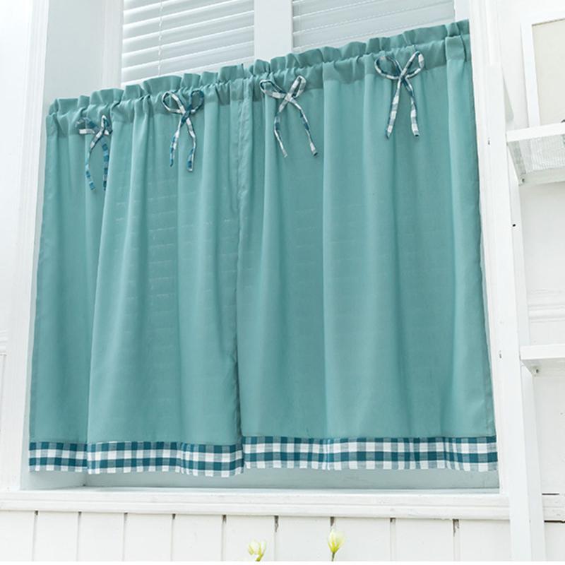 

Valance Living Room Pastoral Kitchen Dorm Short Curtain Darkening Window Treatment Home Decoration Bedroom Lattice Edge Bow Knot, Blue