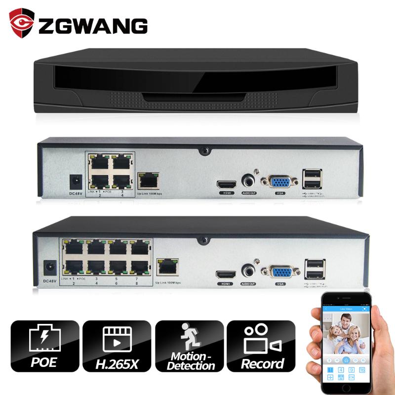 

ZGWANG H.265X 4/ 8 Channel Surveillance Video Recorder POE NVR P2P ONVIF HD IP Camera Motion Detect Network Video Recorder