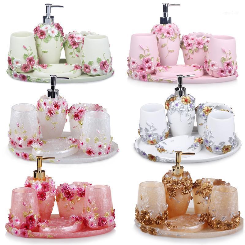 

Resin Wash Romantic Bathroom 5pcs set With Tray European-style Fashion Bathroom Accessories Set Wedding Combination Xmas Decor1