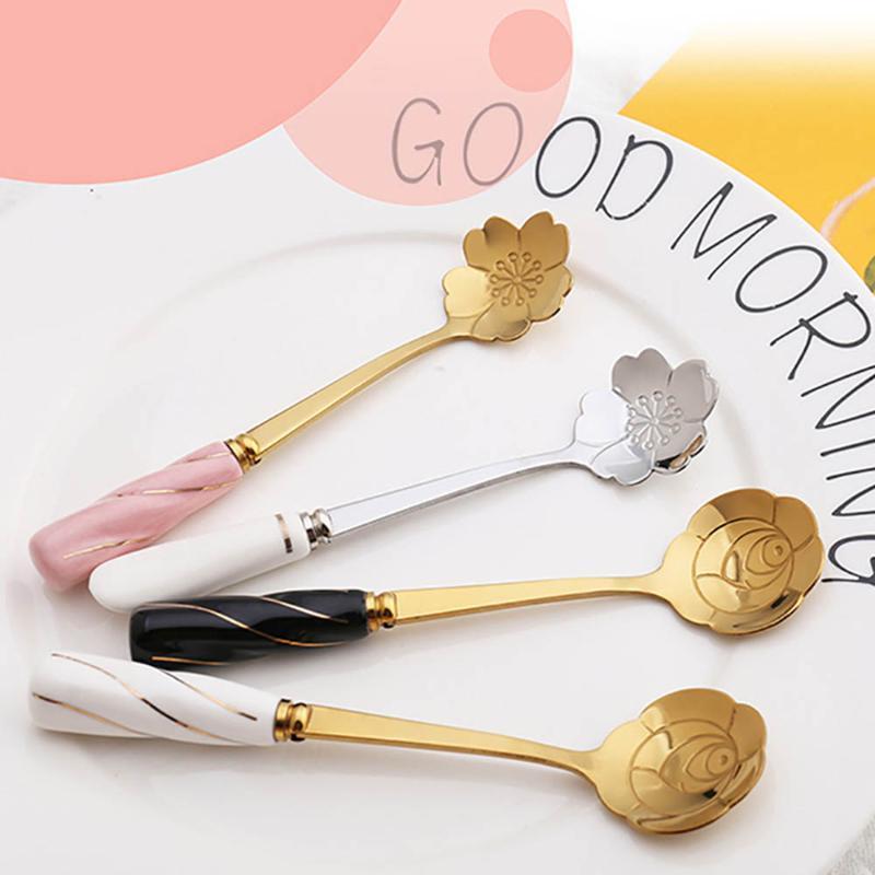 

Flower Shape Teaspoons Stainless Steel Coffee Spoon Teaspoons Coffee Stirring Spoon Tableware Accessories1