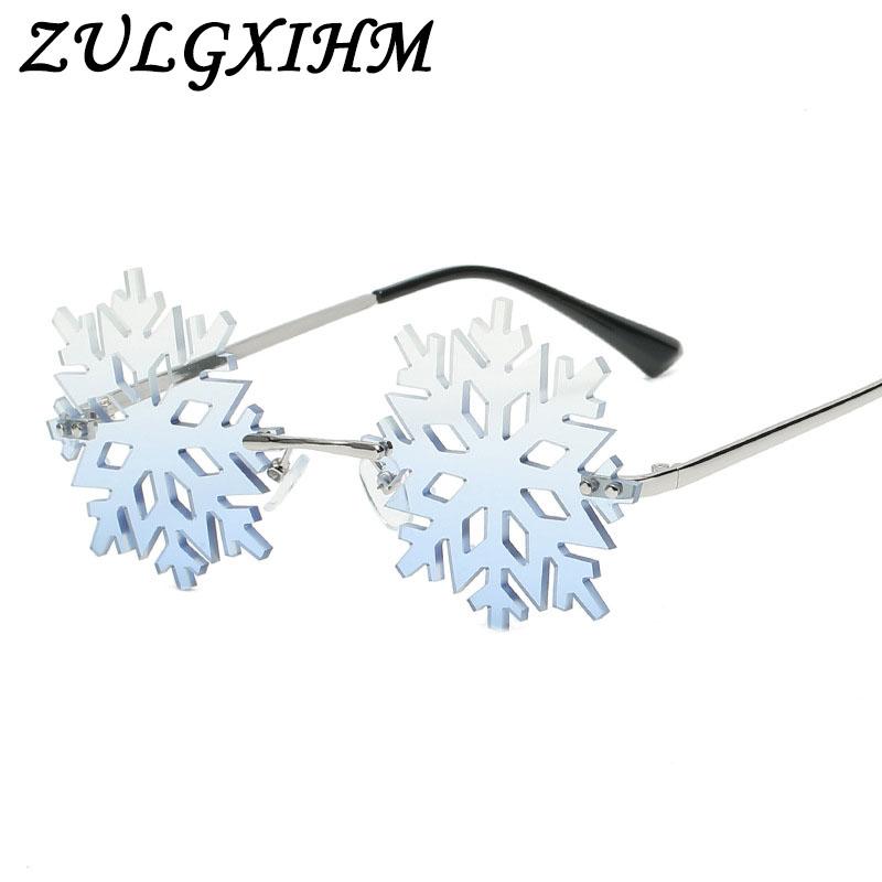 

Sunglasses Fashion Snowflake Shape Women Vintage Unique Rimless Clear Eyewear Men Hollow Sun Glasses Shades UV400 Christmas Gift