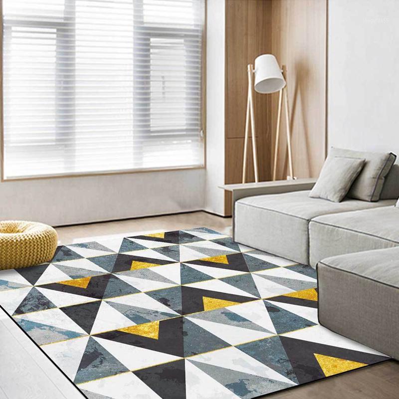 

American Style Golden Blue Living Room Area Rugs Retro Geometric Kitchen Non-Slip Floor Mat Children Bedroom Bedside Play Carpet1, Carpet2