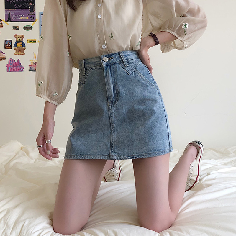 

2021 New S- blue light a denim line for Korean woman in summer style waist mini jeans skirt (78387 CKFI