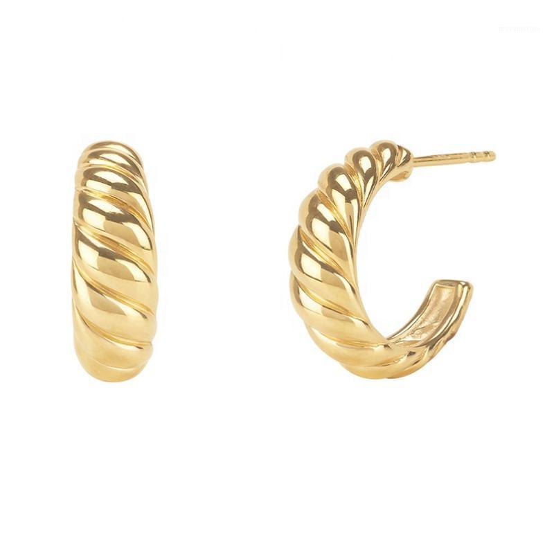 

LOZRUNVE Dainty 925 Silver Minimal Italian Gold Ribbed Dome Open Hoop Earring1