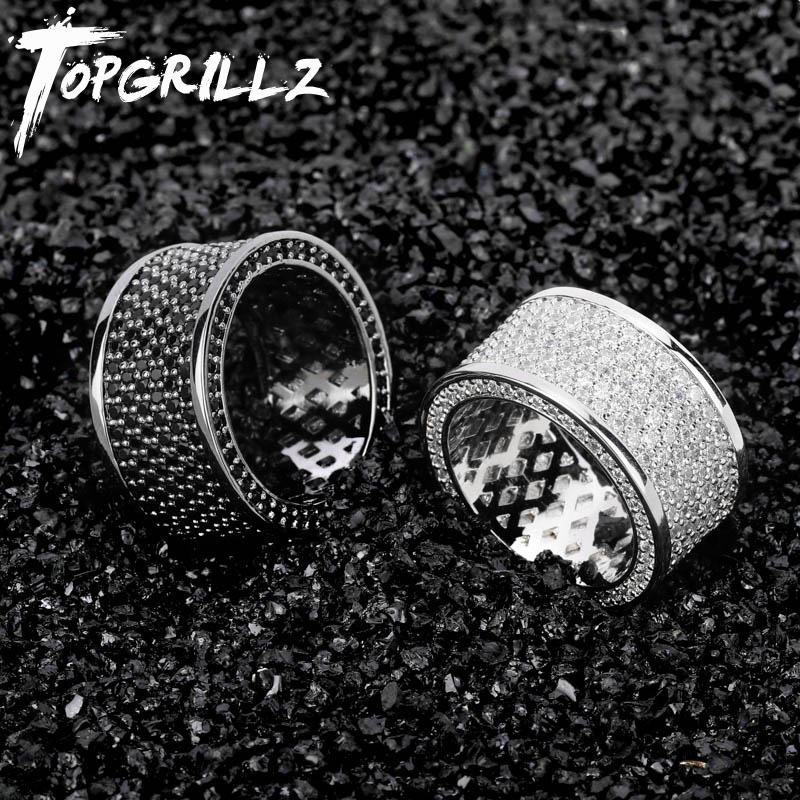 

TOPGRILLZ Micro Pave Iced Out Bling + Cubic Zircon Round Rings Hip Hop Rock Jewelry Copper Material Ring For Man Women