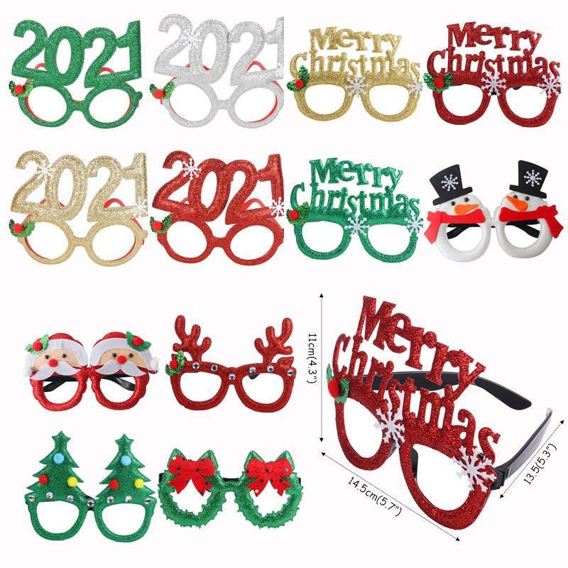 

1pcs 2021 plastic glasses frame Christmas decorations for home new year photo booth props merry Christmas navidad gift 20211