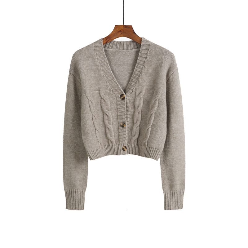 

2021 New Autumn Women Knit Cardigans Sweaters Solid v Neck Knitwear Single Breasted Jacket Coat Tops Cardigan Outerwear 3g2l, Khaki