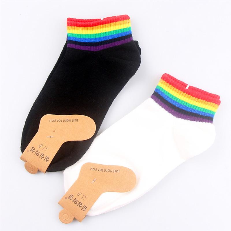

Rainbow Women Short Socks Colored Patterned Ankle Socks Cute Harajuku Cotton Low Girls Student Cool Sox