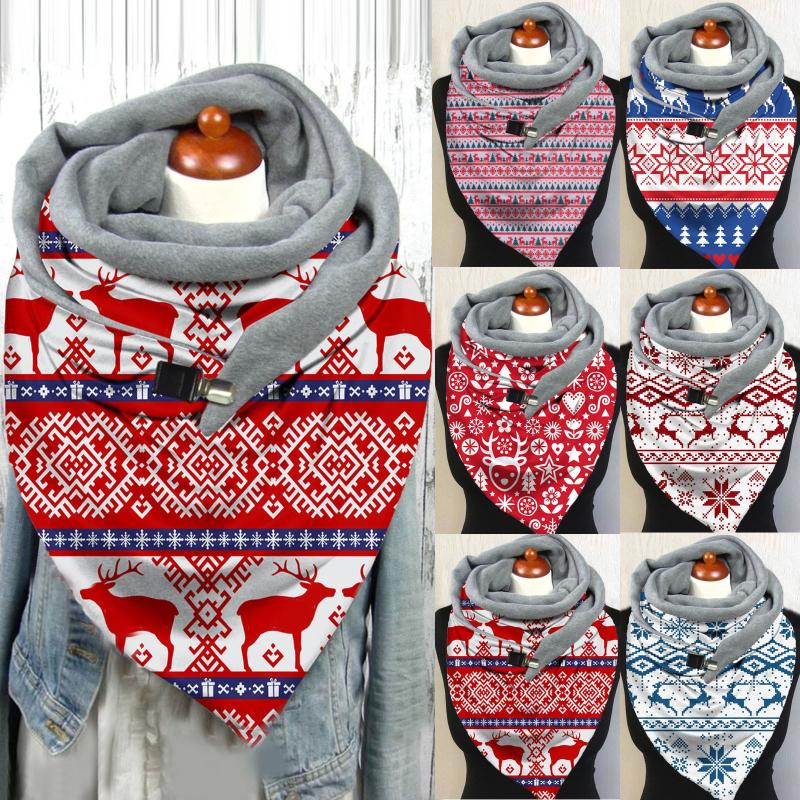 

2021 New Year Scarf Christmas Scarf For Women Casual Print Fashion Multi-purpose Button Shawl Winter Warm Cashmere Scarves