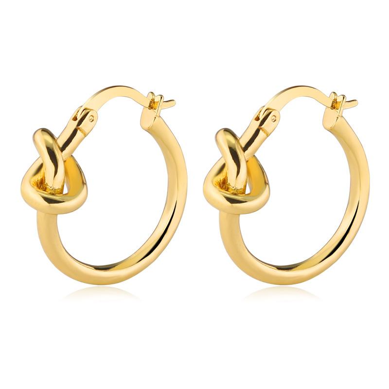 

Hoop & Huggie Fashion Knotted Ear Buckle Female Japanese Gold Concentric Knot Small Earrings Jewelry