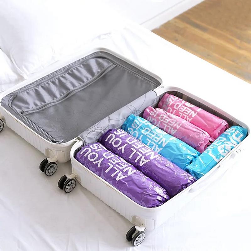 

Rolling Hand Roll Vacuum Bags For Clothes Travel Organizer Portable 2 Packs Waterproof Clothing Storage Bag Suitcase Organizer